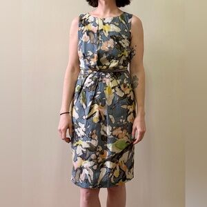Peserico Sleeveless Abstract Midi Floral Dress with Signature Monili Trim